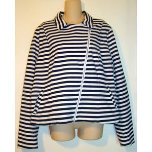 Lane Bryant Plus Size 18 Navy Striped Zipper Jacket Blazer w/Pockets   D152